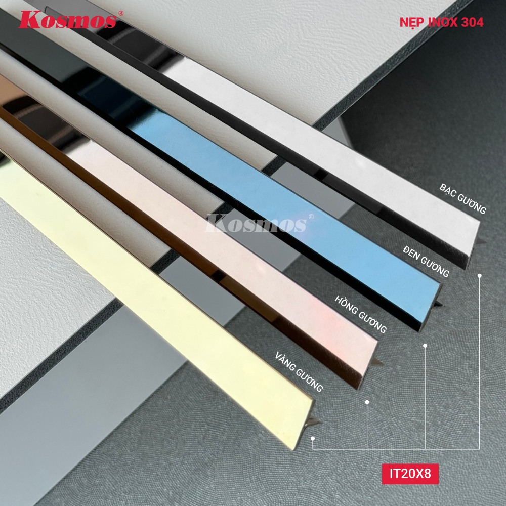 Bộ nẹp t inox 304 kích thước 20x8mm Kosmos Bộ nẹp t inox 304 kích thước 20x8mm Kosmos