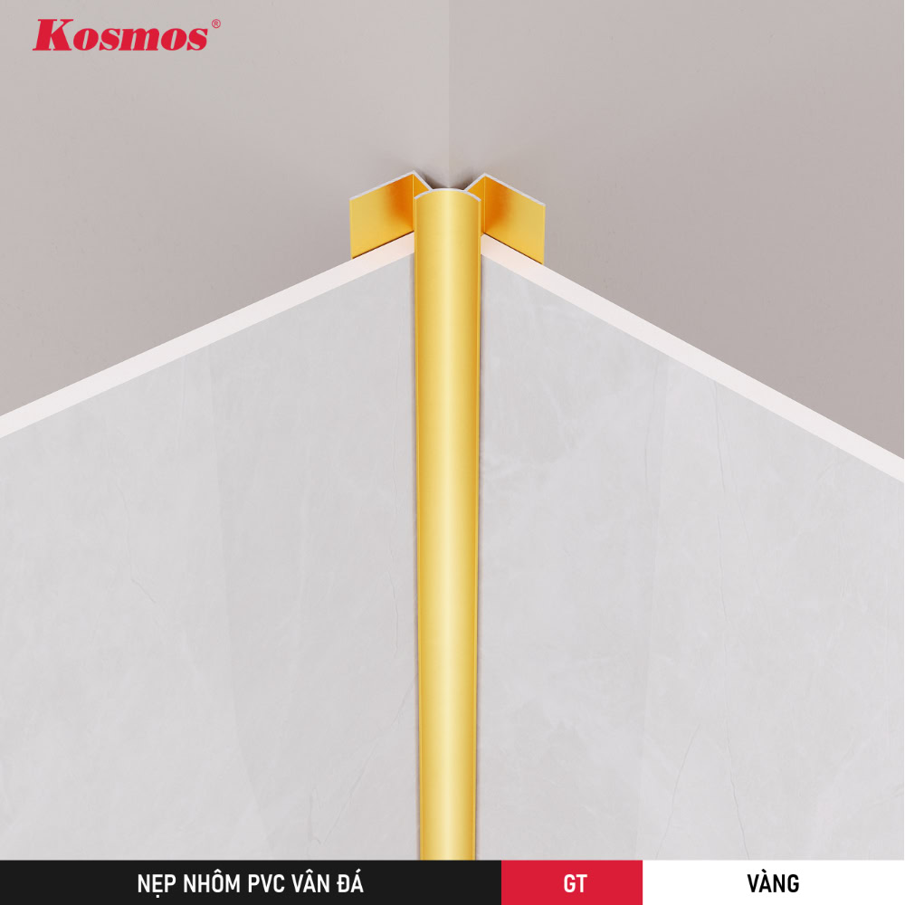 GT-V là nẹp nhôm màu vàng ốp góc trong tấm ốp PVC vân đá marble