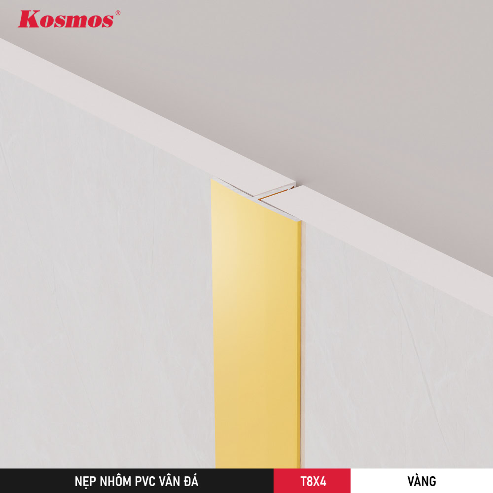 Hình nẹp T8X4 màu vàng che khe nối tấm PVC giả đá