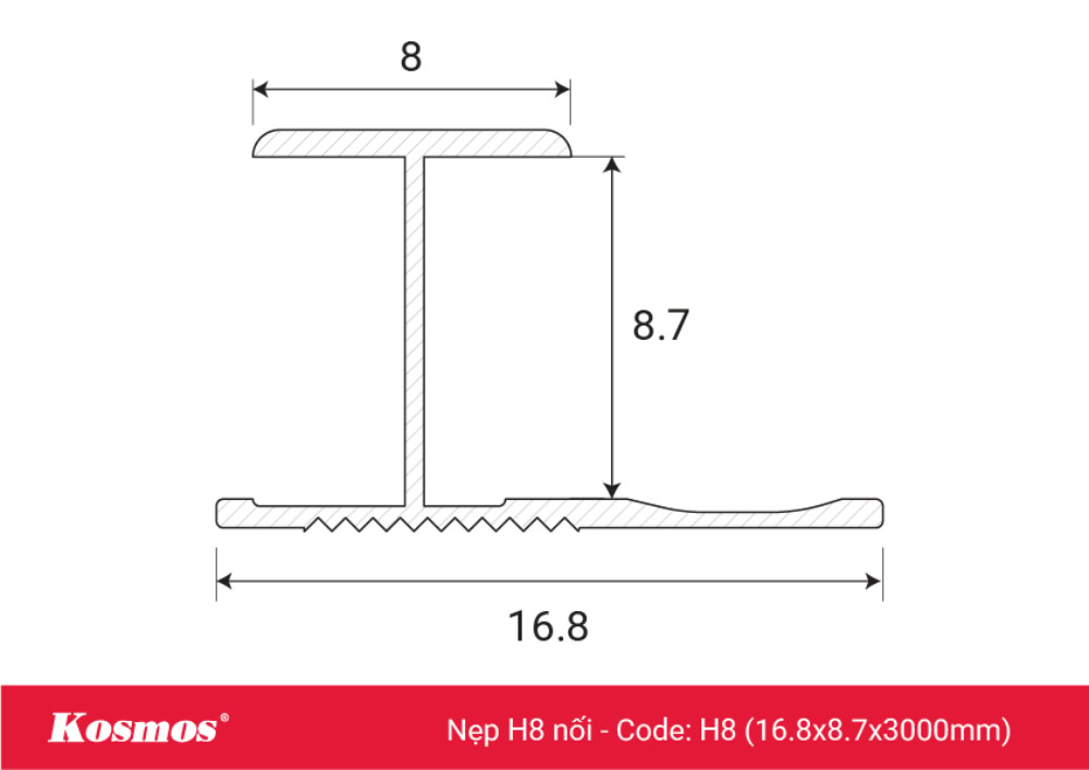 Kích thước nẹp H8 nối tấm ốp than tre 8mm Kích thước nẹp H8 nối tấm ốp than tre 8mm