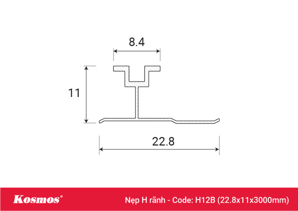 Mặt cắt nẹp H nối có rãnh của tấm ốp than tre mã H12B Mặt cắt nẹp H nối có rãnh của tấm ốp than tre mã H12B