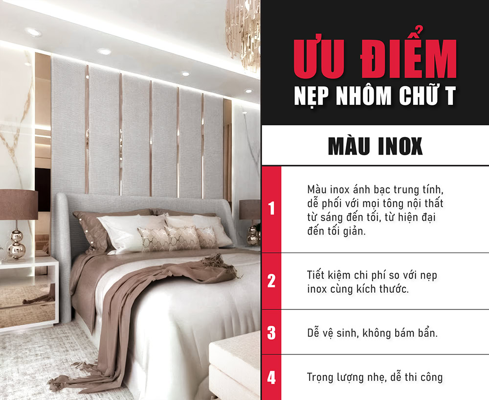 Ưu điểm nẹp nhôm chữ T màu inox