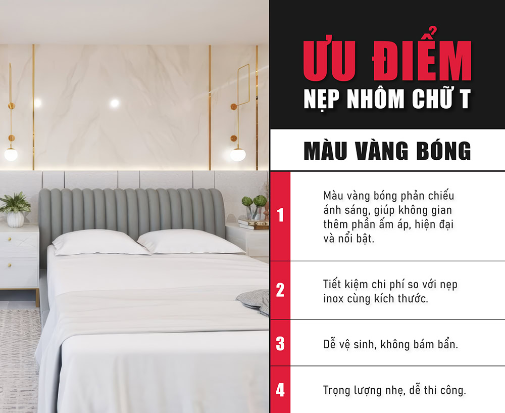 Ưu điểm nẹp nhôm chữ T màu vàng bóng