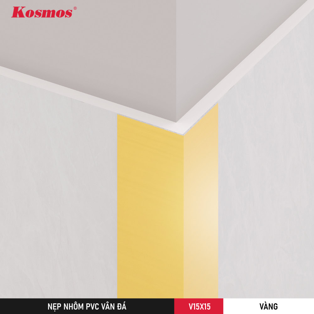 V15X15-V là nẹp nhôm chữ V màu vàng ốp góc vuông tấm ốp PVC vân đá