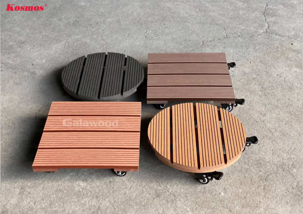 Phụ kiện đế chậu cây gỗ nhựa có bánh xe 