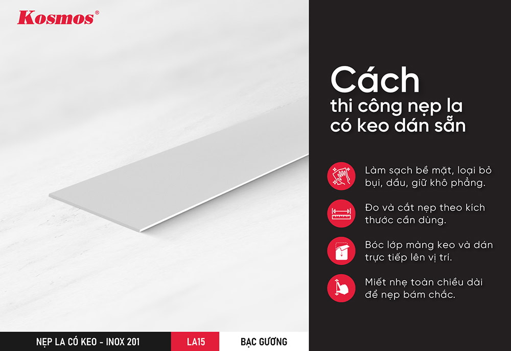 La cuộn Inox 201 LA15-BG màu bạc gương có keo dán sẵn