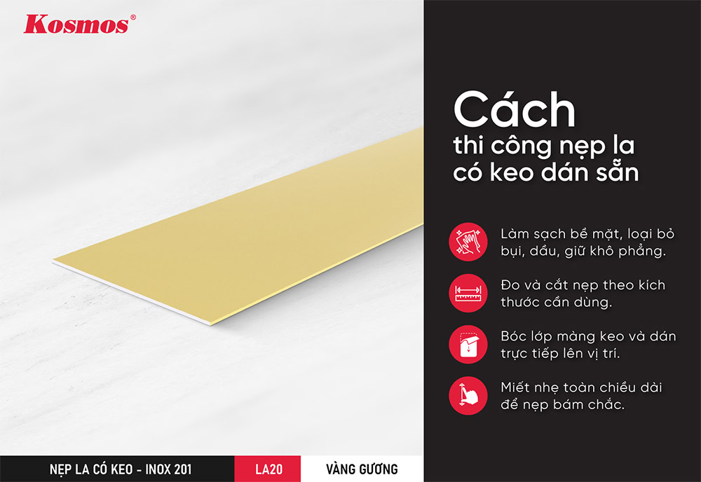 Cách thi công nẹp la có keo dán sẵn LA20-VG