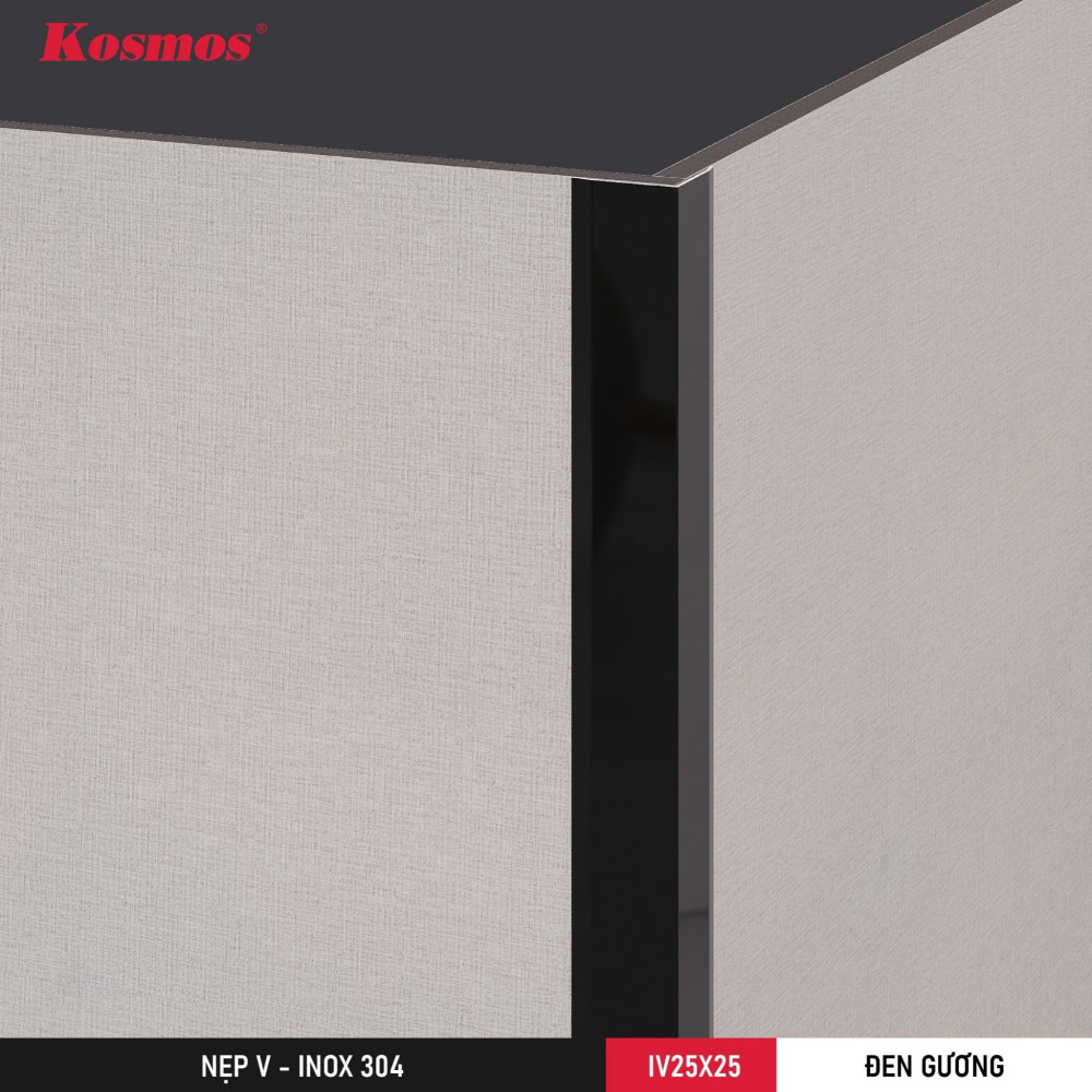 Hình lắp đặt nẹp V inox 25x25mm màu đen gương 