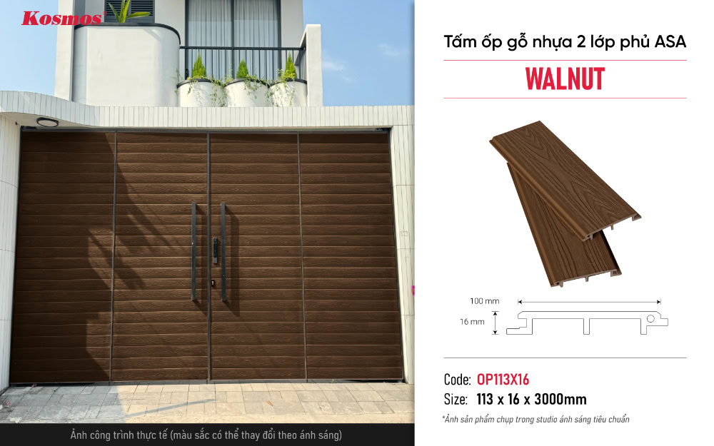 Hình ứng dụng tấm ốp gỗ nhựa phủ ASA OP113X16 Walnut Hình ứng dụng tấm ốp gỗ nhựa phủ ASA OP113X16 Walnut