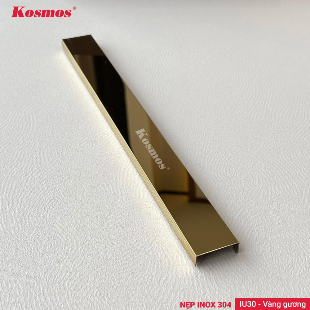 IU30-VG là nẹp U30 inox 304 màu vàng gương trang trí nội thất sang trọng 
