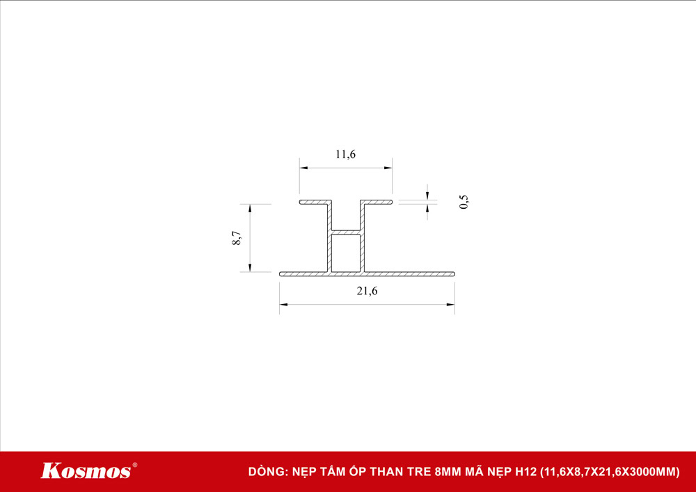 Tamaño de tira de aluminio para panel de carbón de bambú 8mm código H12