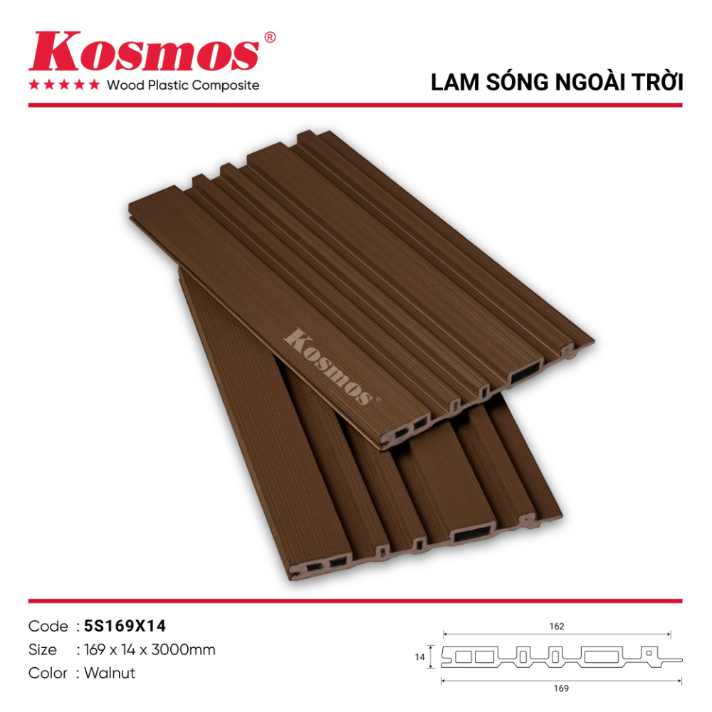 Lam sóng gỗ nhựa 2 lớp phủ ASA 5S169X14 Walnut Lam sóng gỗ nhựa 2 lớp phủ ASA 5S169X14 Walnut