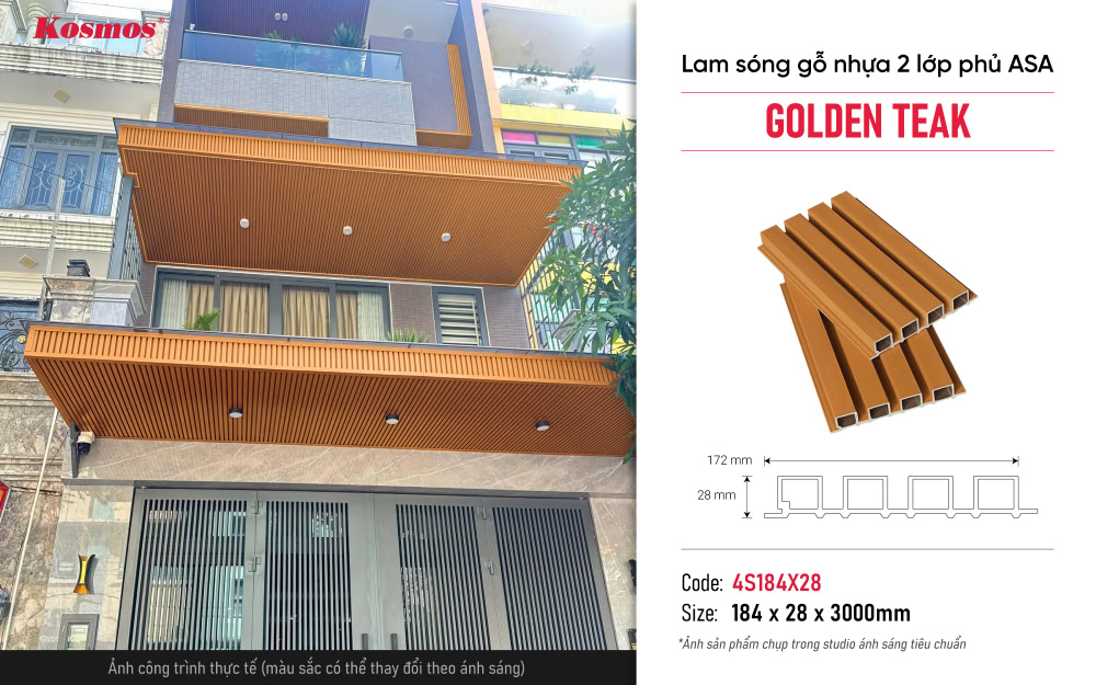 Hình ứng dụng lam sóng gỗ nhựa phủ ASA 4S184X28 Golden Teak Hình ứng dụng lam sóng gỗ nhựa phủ ASA 4S184X28 Golden Teak
