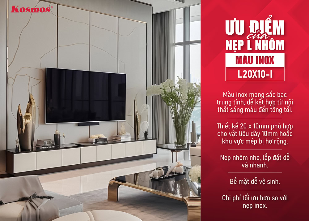 Lợi ích nẹp L nhôm màu inox mã L20X10-I