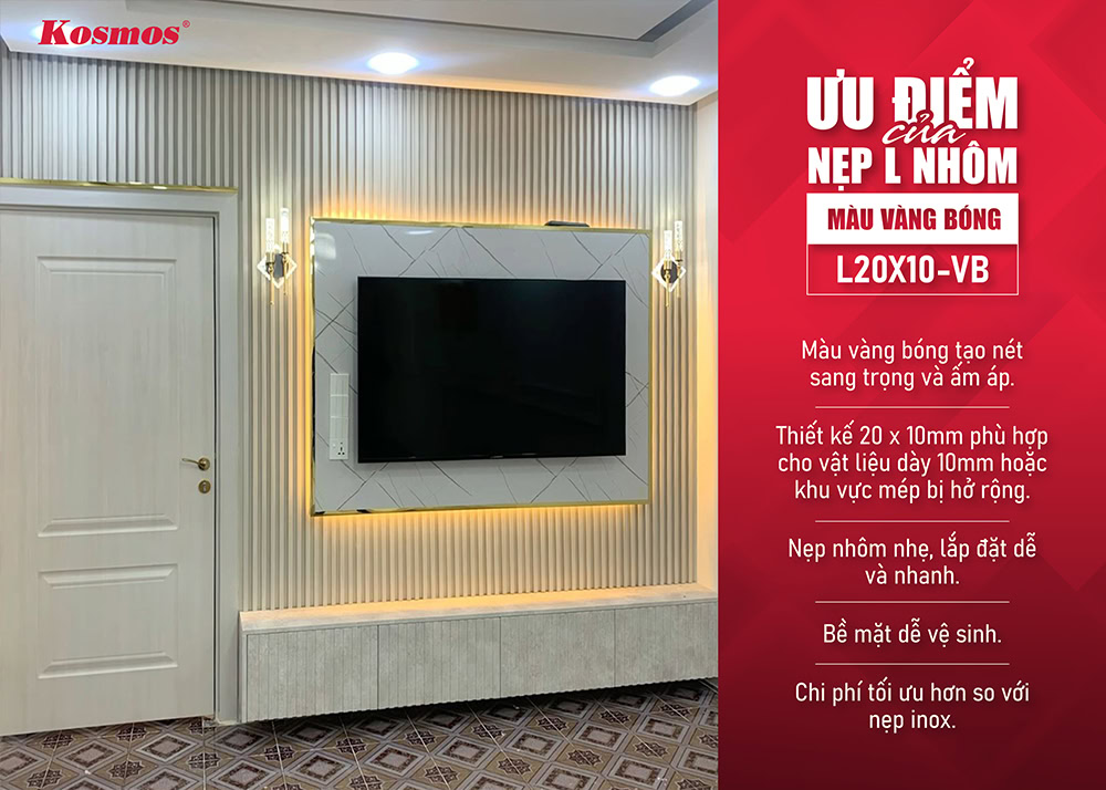 Lợi ích nẹp L nhôm màu vàng bóng mã L20X10-VB