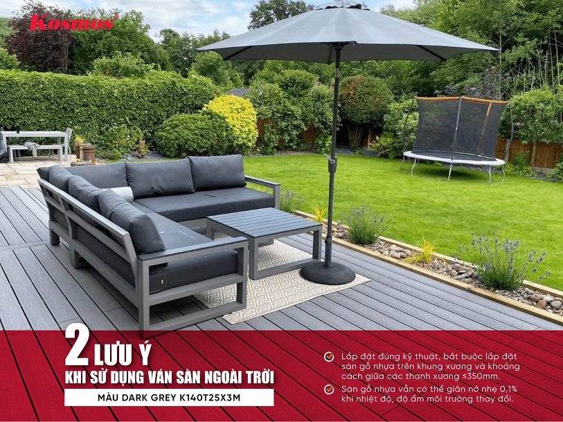 2 lưu ý khi sử dụng ván sàn ngoài trời K140T25X3M màu Dark Grey