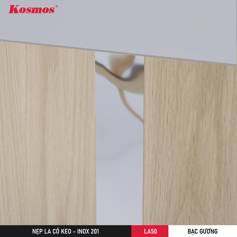 Hình minh họa lắp đặt nẹp la inox màu bạc gương LA50-BG Hình minh họa lắp đặt nẹp la inox màu bạc gương LA50-BG