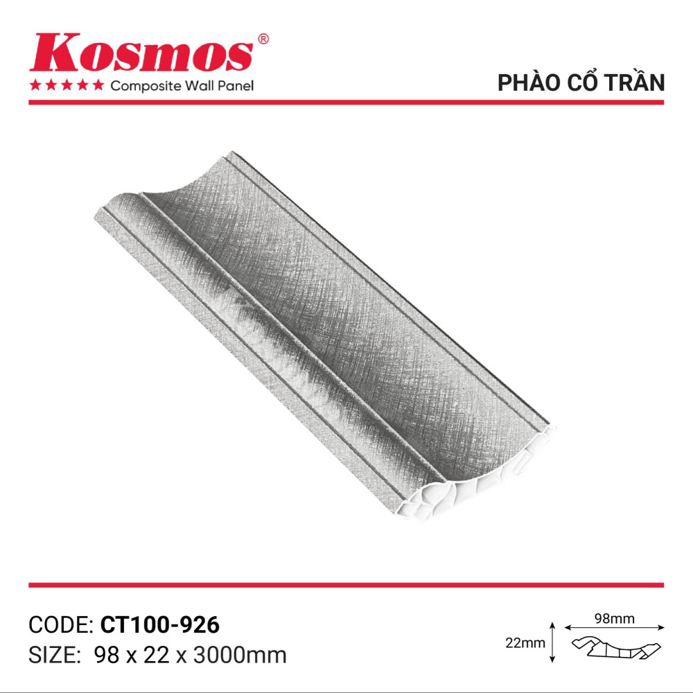 Phào cổ trần SPC kim loại xám bạc xước CT100-926