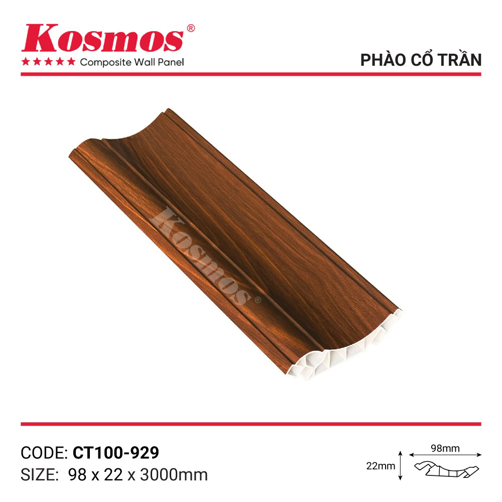 Phào cổ trần SPC nâu vân gỗ CT100-929