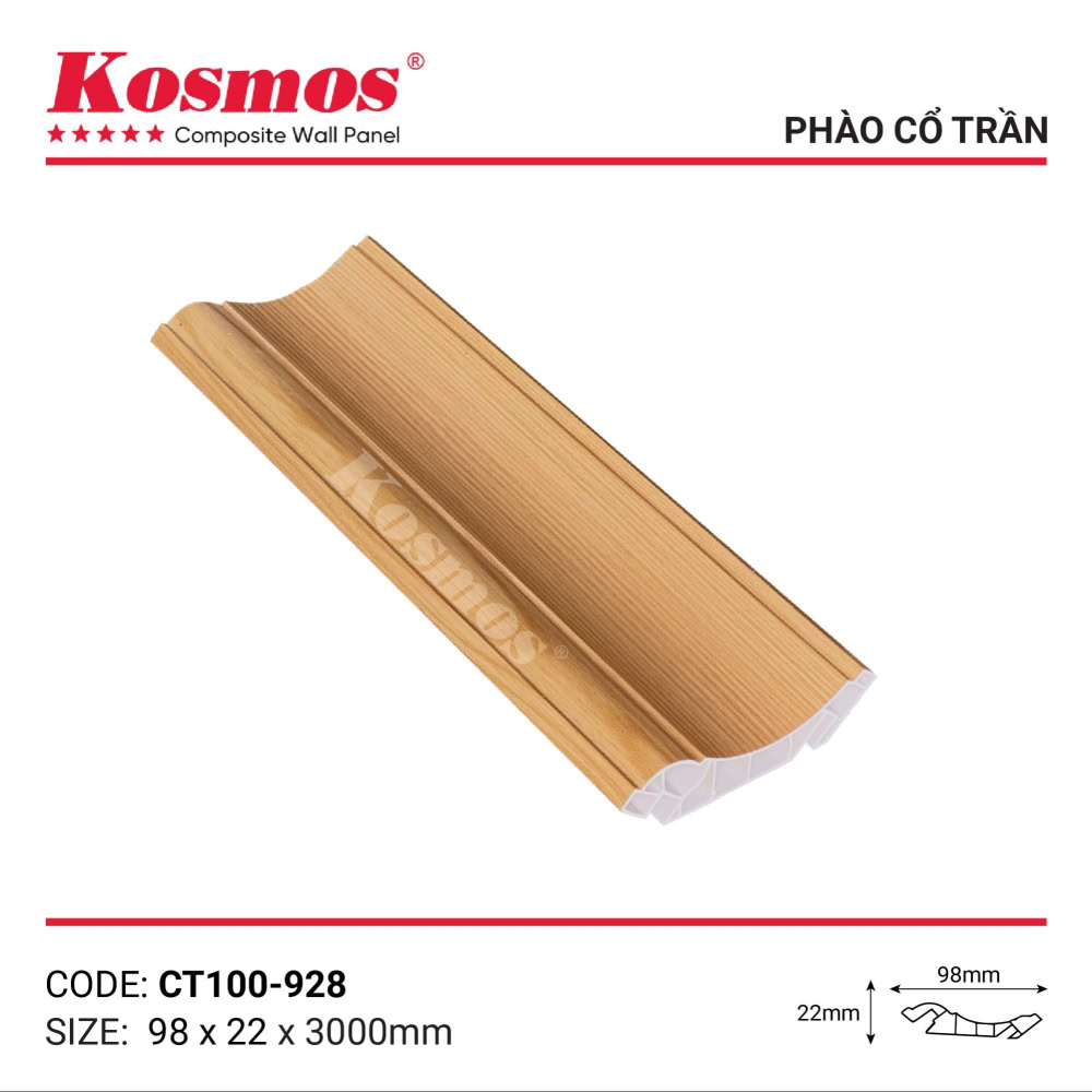 Phào cổ trần SPC vàng vân gỗ đậm CT100-928
