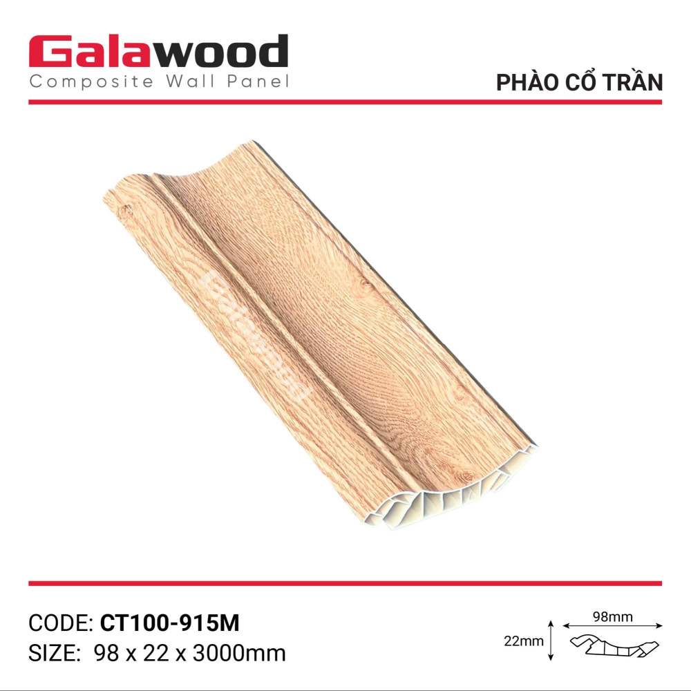 Phào cổ trần vàng sồi vân gỗ mã CT100-915M 