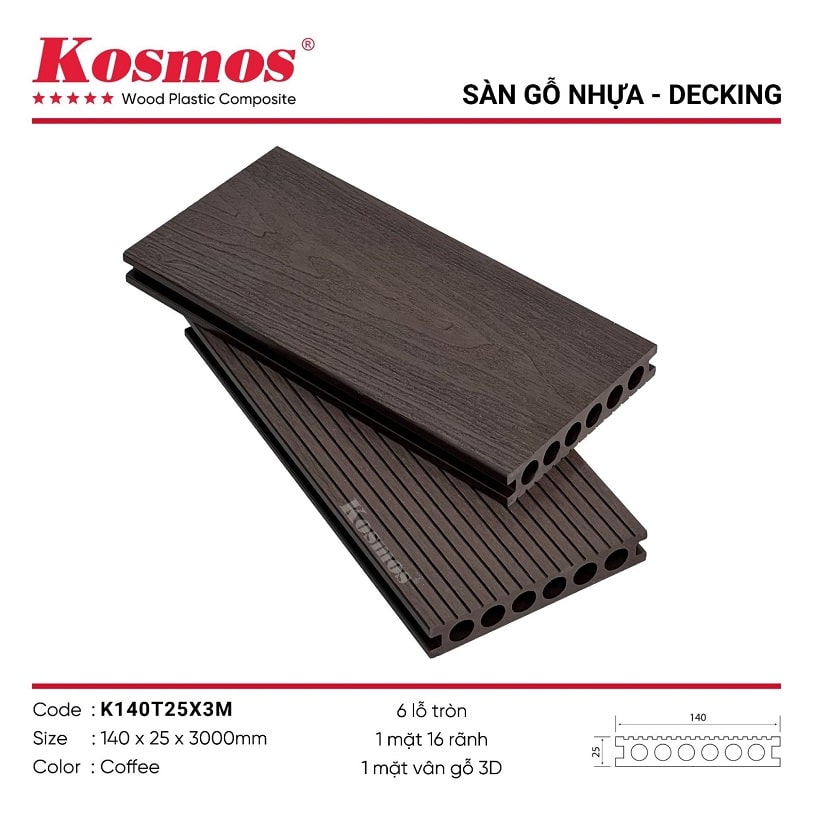 Sàn gỗ nhựa 1 lớp Coffee vân gỗ 3D K140T25X3M Kosmos Sàn gỗ nhựa 1 lớp Coffee vân gỗ 3D K140T25X3M Kosmos