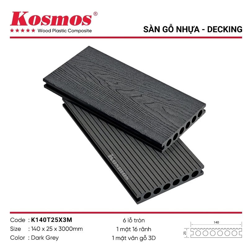 Sàn gỗ nhựa 1 lớp Dark Grey vân gỗ 3D K140T25X3M Kosmos