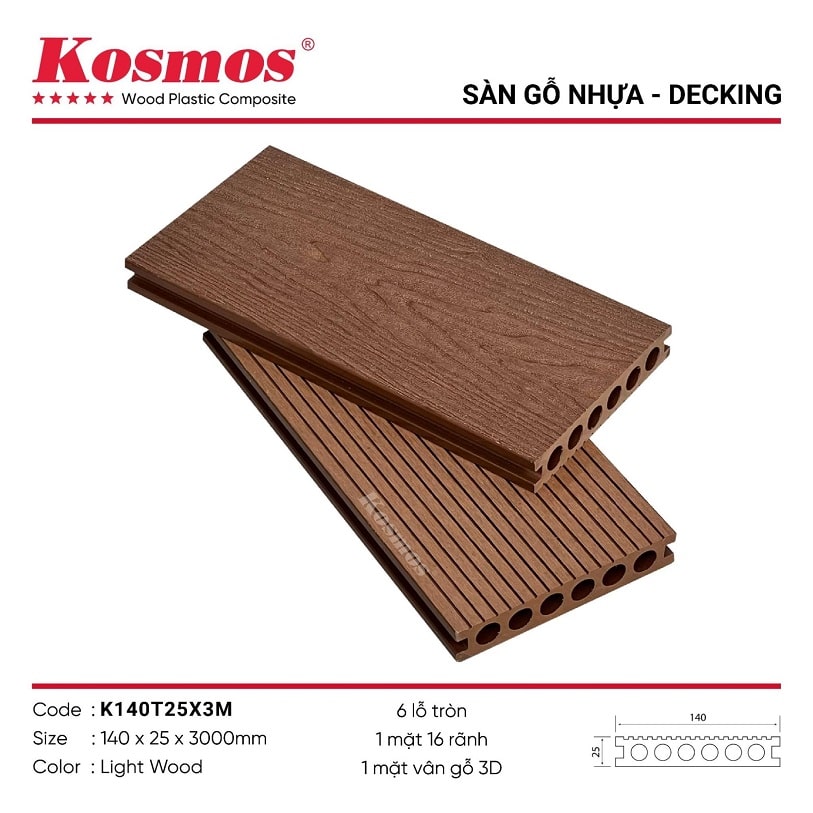 Sàn gỗ nhựa 1 lớp Light Wood vân gỗ 3D K140T25X3M Kosmos