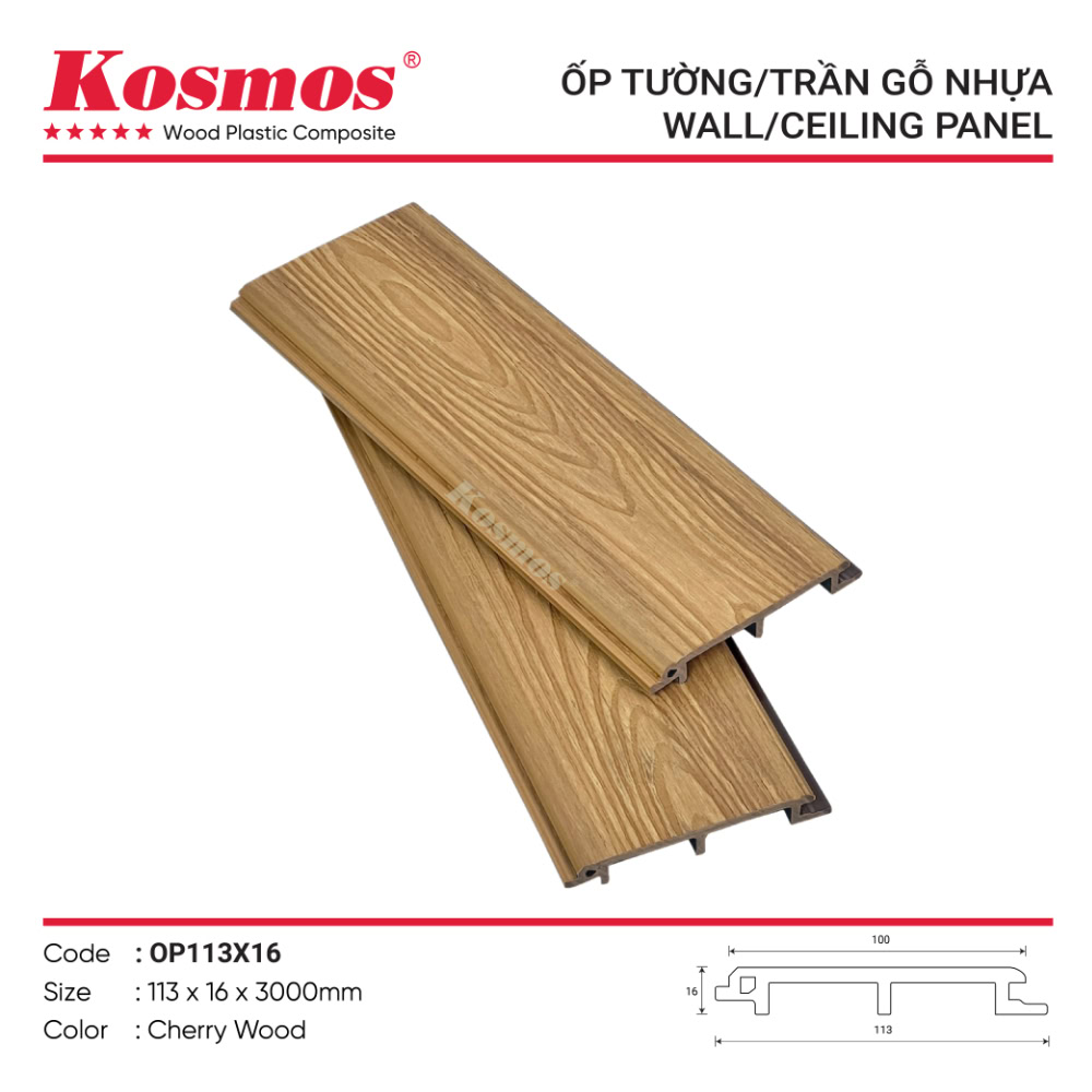 Tấm ốp ASA mã OP113X16 màu Cherry Wood (vàng đậm)