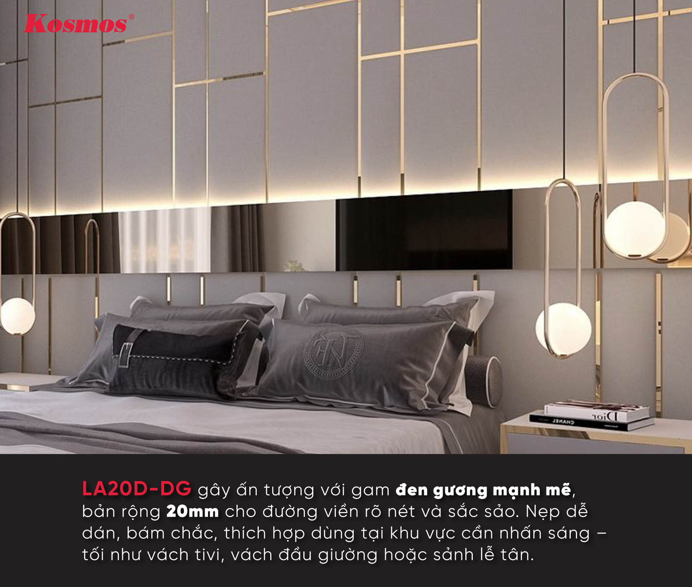 Hình ứng dụng nẹp la inox 201 rộng 20mm màu đen gương có keo dán sẵn 