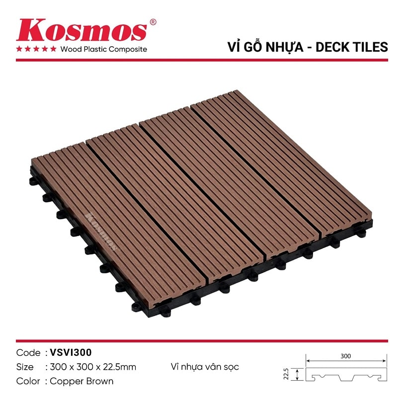Vỉ gỗ nhựa ngoài trời màu Copper Brown vân sọc mã VSVI300 Kosmos Vỉ gỗ nhựa ngoài trời màu Copper Brown vân sọc mã VSVI300 Kosmos