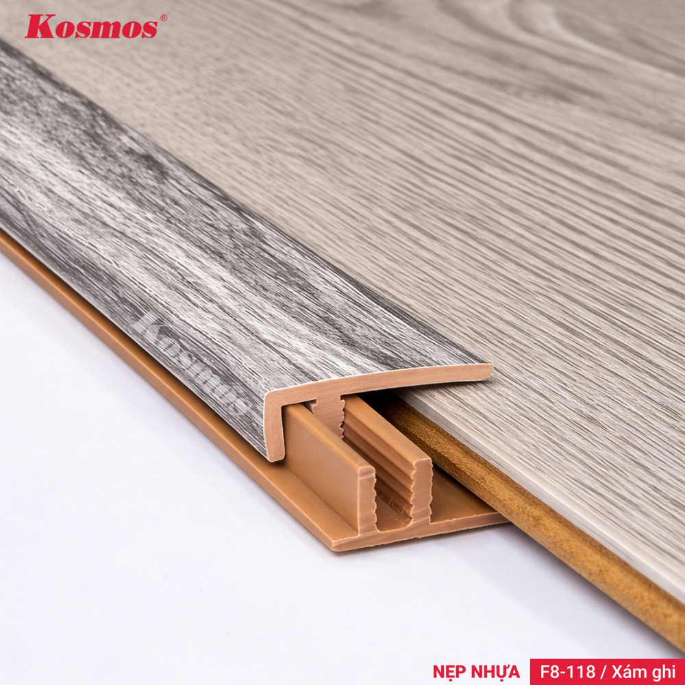 Hình lắp đặt nẹp nhựa sàn gỗ F8-118 