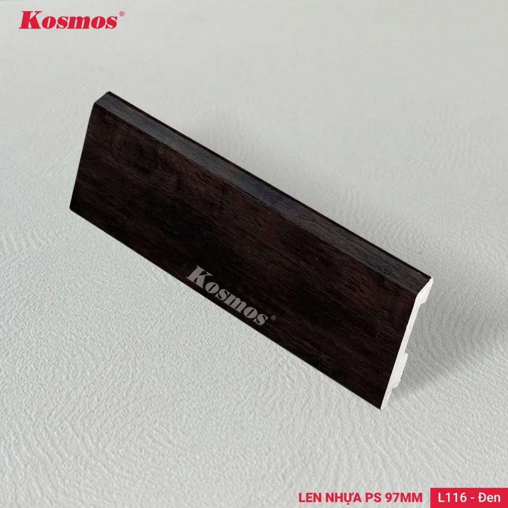 Len chân tường 97mm L116 là len nhựa PS giả vân gỗ màu đen 