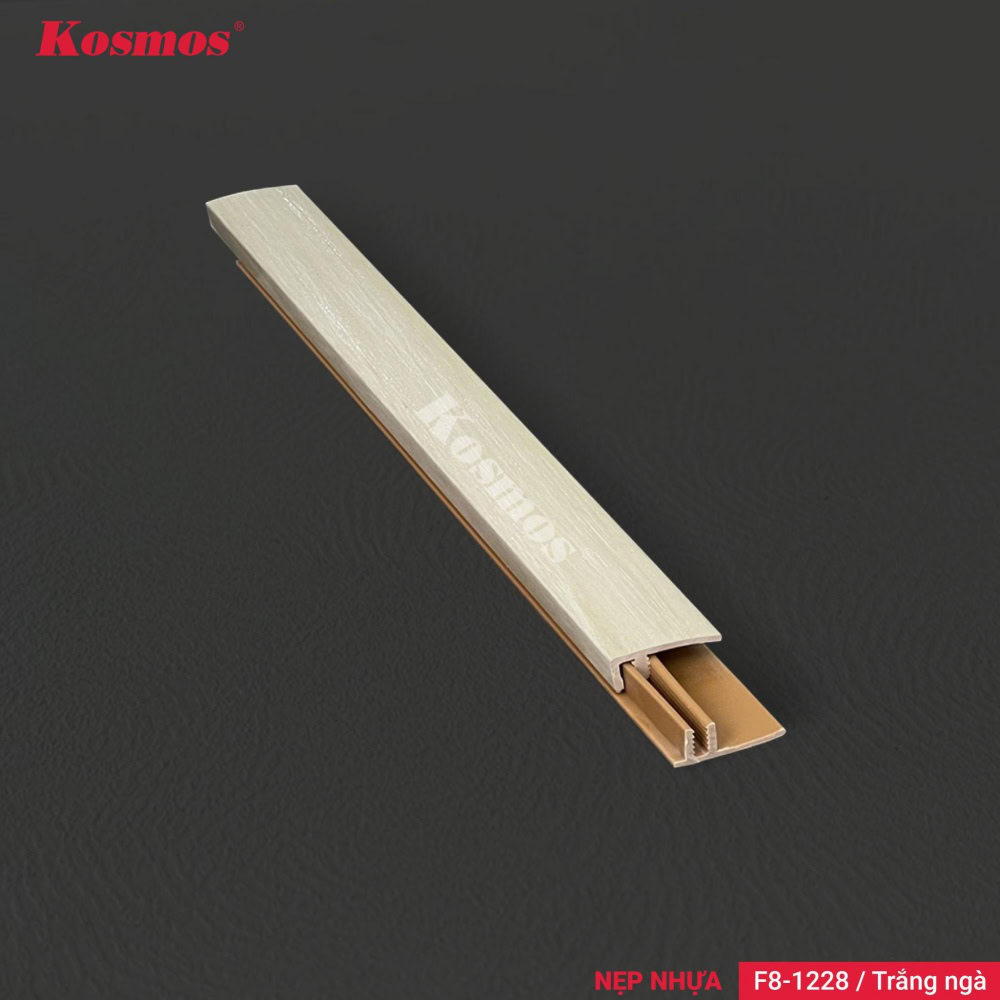 Nẹp F nhựa PVC F8-1228 trắng ngà là phụ kiện kết thúc sàn gỗ. 