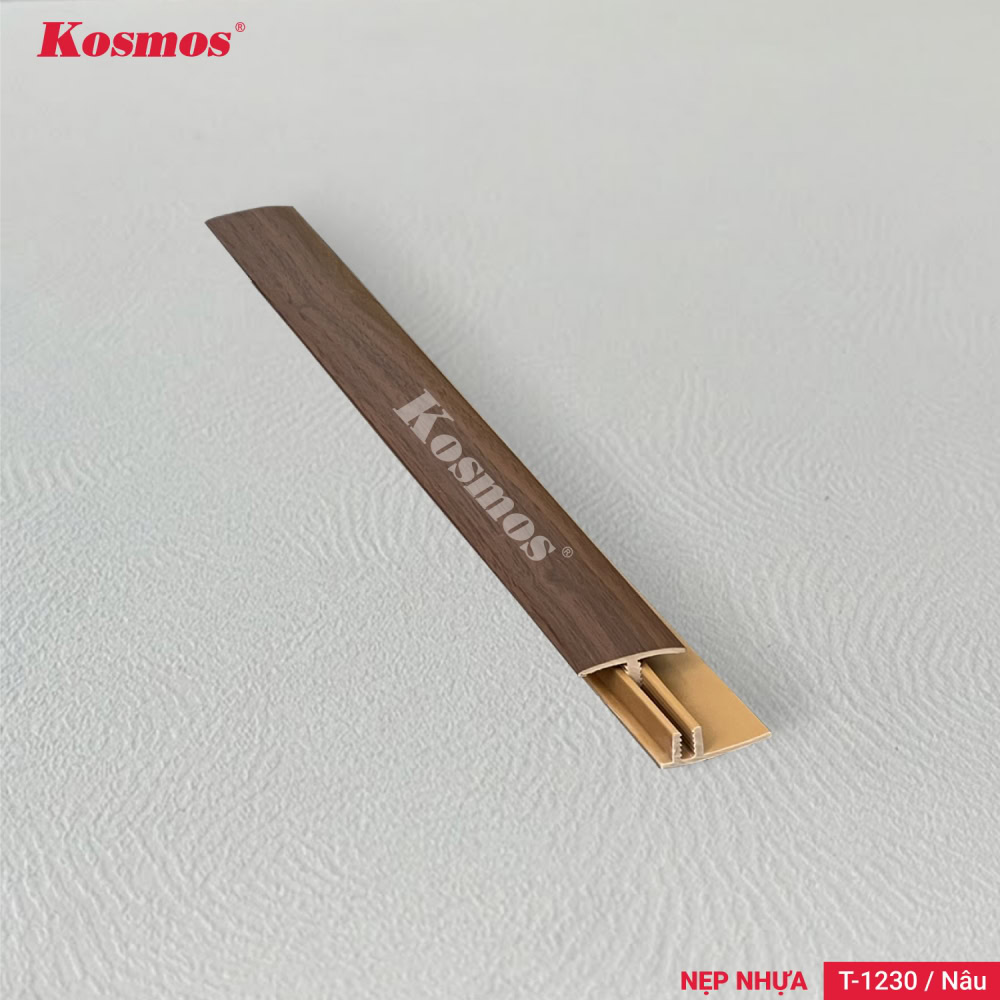 Nẹp T-1230 nâu là phụ kiện chuyên dùng để che khe nối giữa hai bề mặt sàn gỗ 