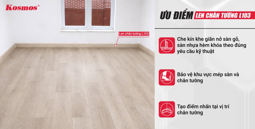 Ưu điểm len chân tường 97mm mã L103
