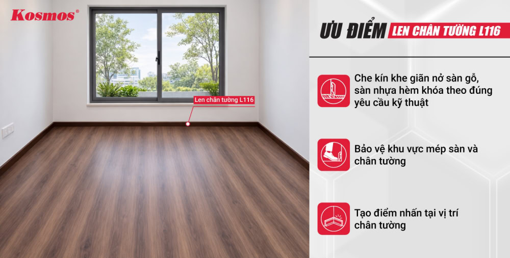 Ưu điểm len chân tường 97mm mã L116 