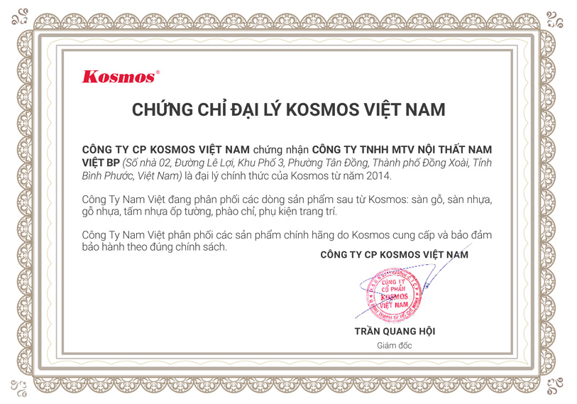 Công ty Nam Việt là đại lý của tổng kho Kosmos Việt Nam.