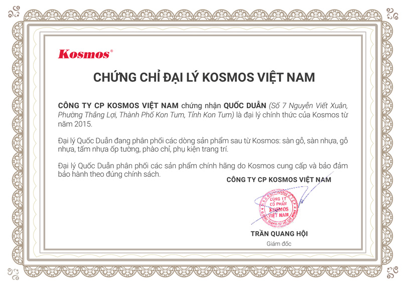 Quốc Duẫn là đại lý của tổng kho Kosmos Việt Nam.