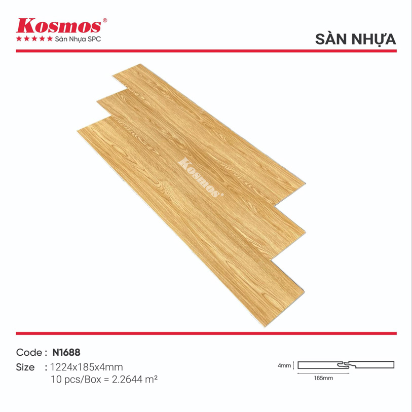 Sàn nhựa hèm khóa Kosmos mã N1688 mẫu giả gỗ màu vàng sáng