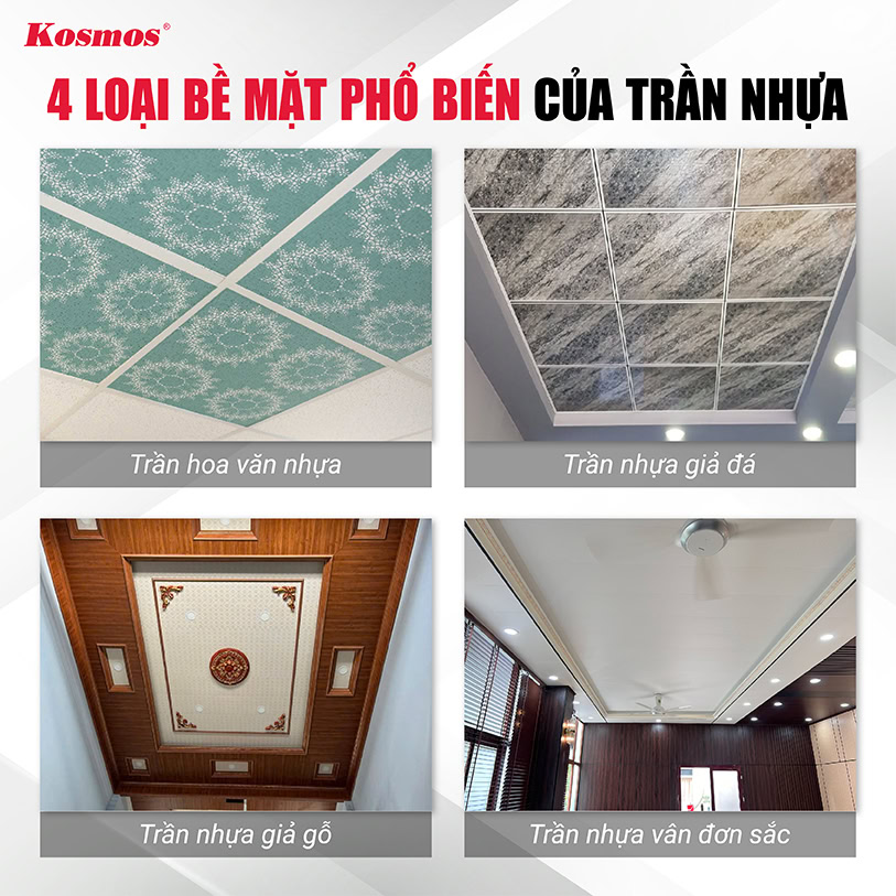 4 loại bề mặt phổ biến của trần nhựa
