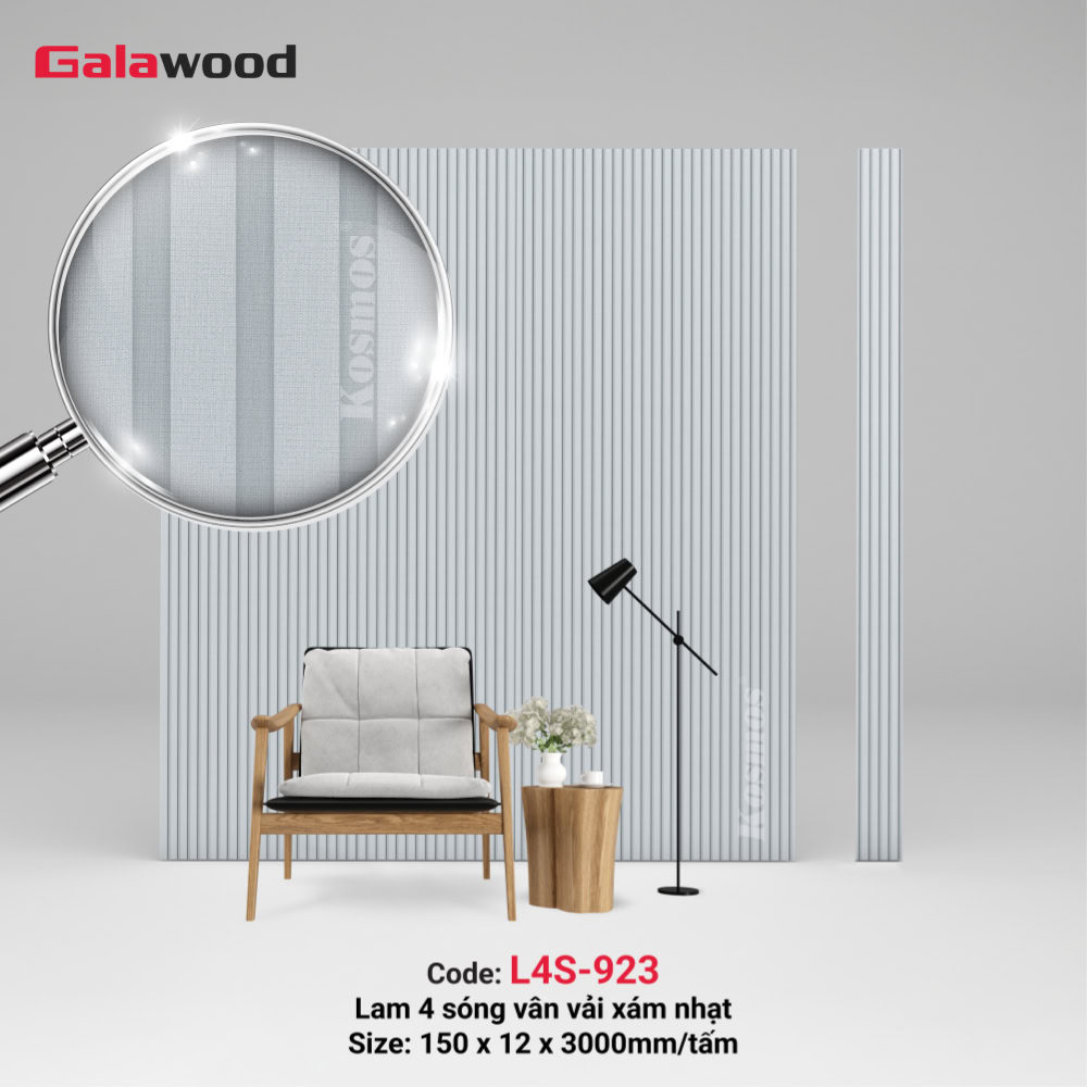 Lam 4 sóng Galawood L4S-923 vân vải xám nhạt Lam 4 sóng Galawood L4S-923 vân vải xám nhạt
