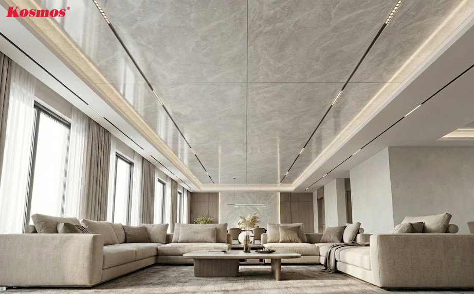 Nâng cao thẩm mỹ trần nhà bằng tấm nhựa Marble xám vân mây nhạt PVC325