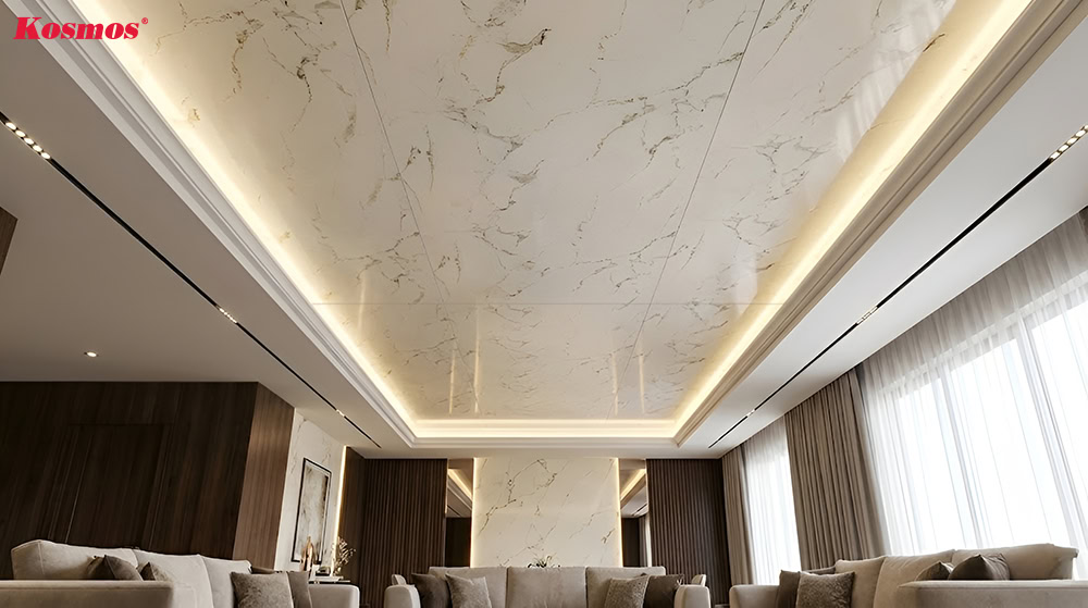 Ốp trần nhựa giả đá Marble trắng vân mây PVC2001