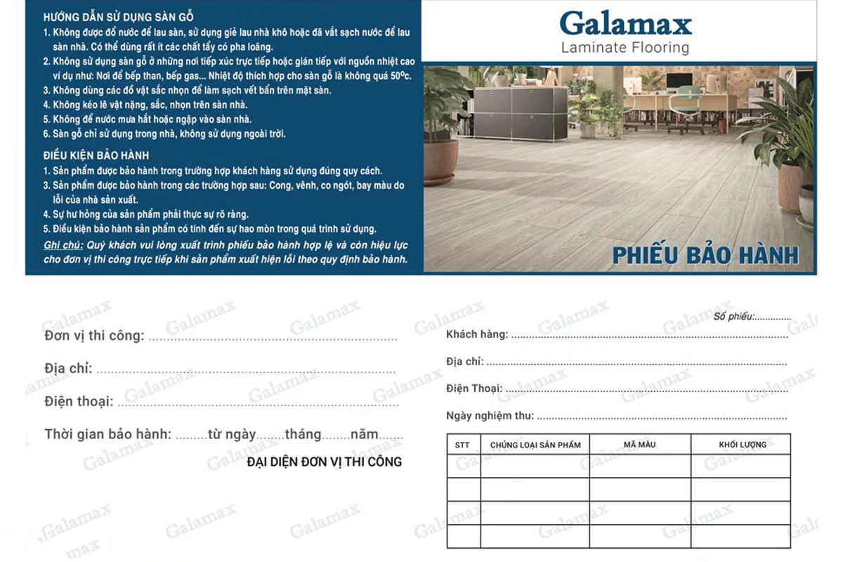 Phiếu bảo hành sàn gỗ Galamax