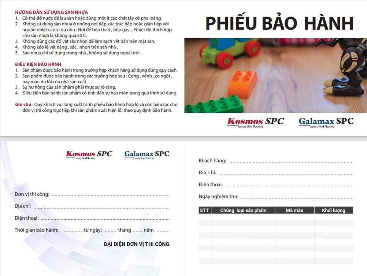 Phiếu bảo hành sàn nhựa SPC