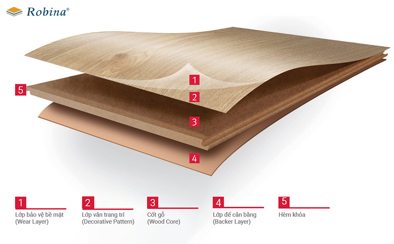 Cấu tạo chung của một ván sàn gỗ công nghiệp trên thị trường.