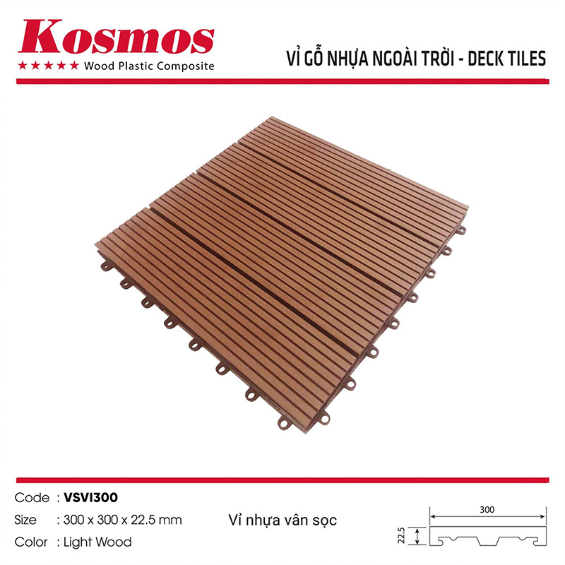 Hình sản phẩm vỉ gỗ nhựa vân sọc mã VSVI300 màu Light wood