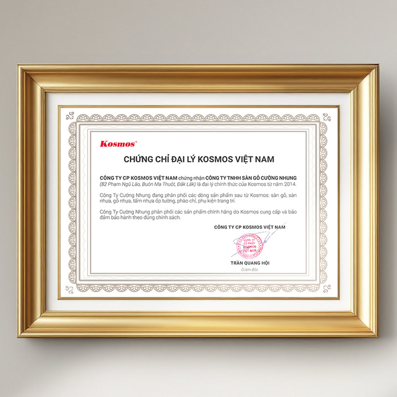 Chứng chỉ Cường Nhung là đại lý của Kosmos Việt Nam