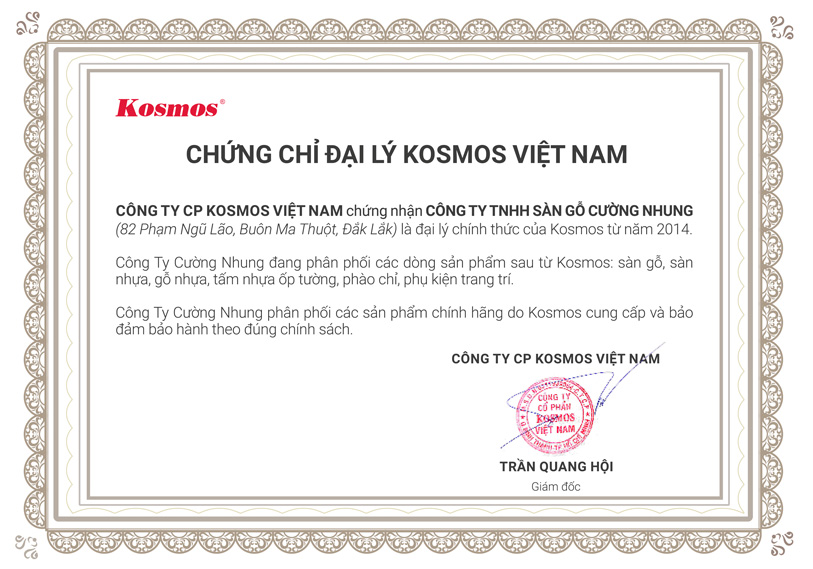 Công ty Cường Nhung là đại lý của tổng kho Kosmos Việt Nam.